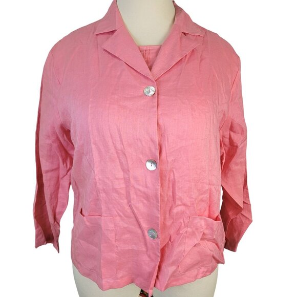 Vintage 90s Linen Shirt Set Women 2X Plus Colorful Blouse Tank Top Pink New Tags - Picture 5 of 15